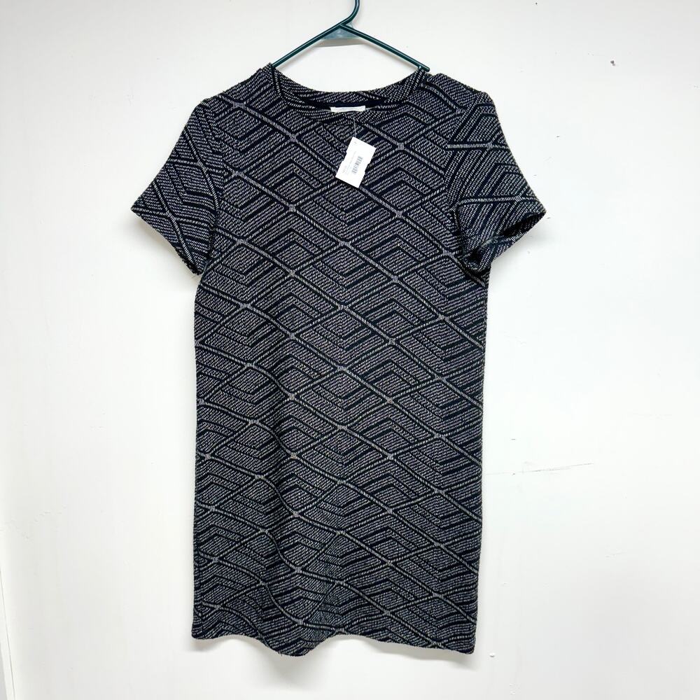 Zara Trafaluc Black White Geometric Print Knit Short Sleeve Shirt Dress Small